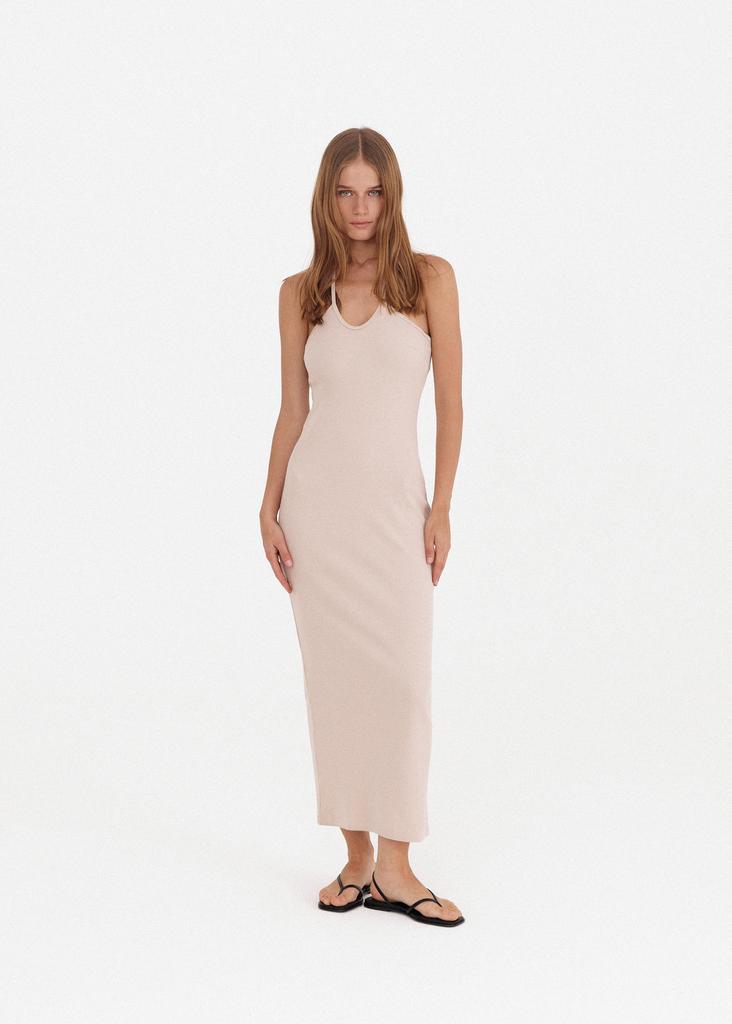 Halter neck rib tank dress
