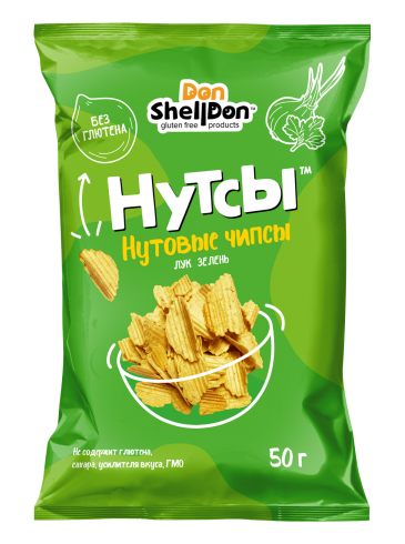 Безглютеновые чипсы «НУТСЫ» со вкусом лука и зелени Don Shelldon