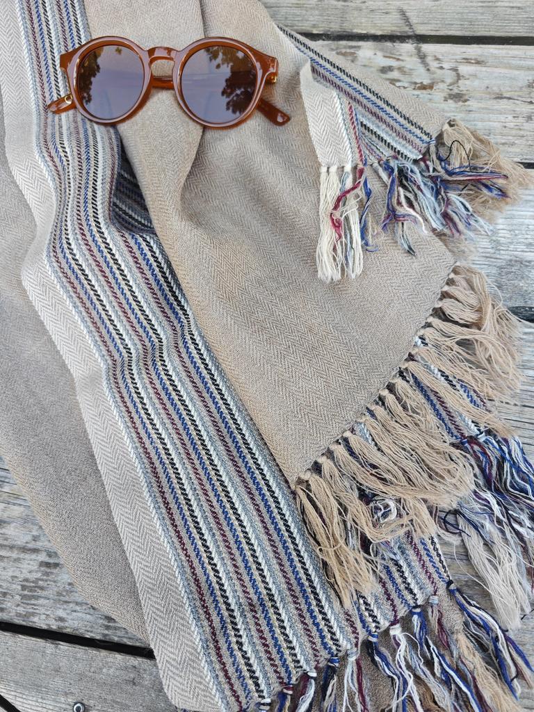 Шарф из шерсти и хлопка в полоску Beige stripe
