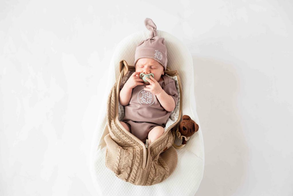 Бодик "Hello,Baby" с коротким рукавом - пыльный беж р. 0-12 мес