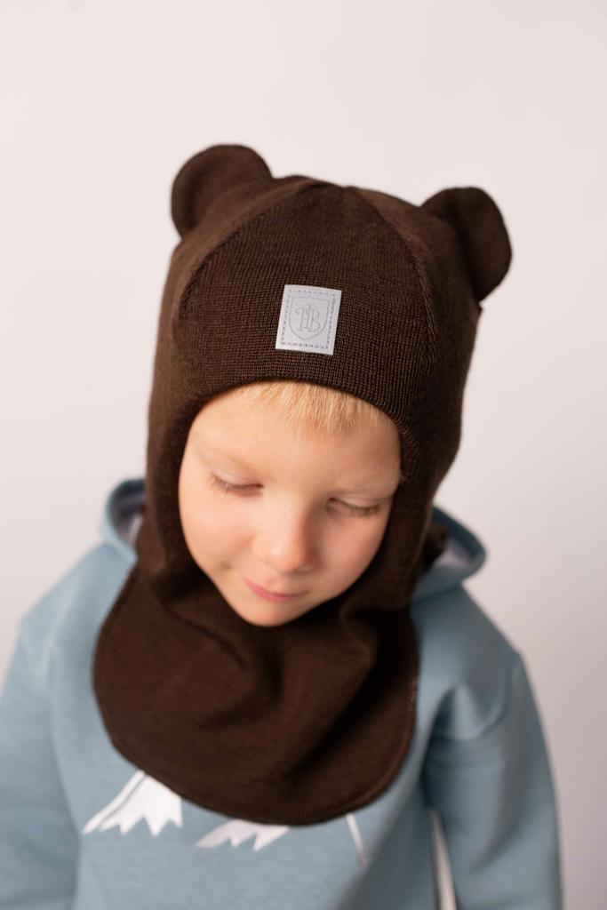 Шапка-шлем зимний с ушками "HelloBaby" (44-52 см) - шоколад