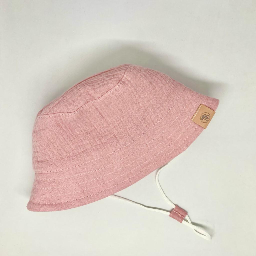 Панама "Hello,Baby" с завязками из муслина  (р. 46-48, 48-50 см) - пыльно розовый