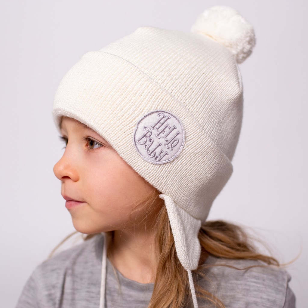 Шапка зимняя с помпоном -OLDSCHOOL- (50, 52 см) - молоко