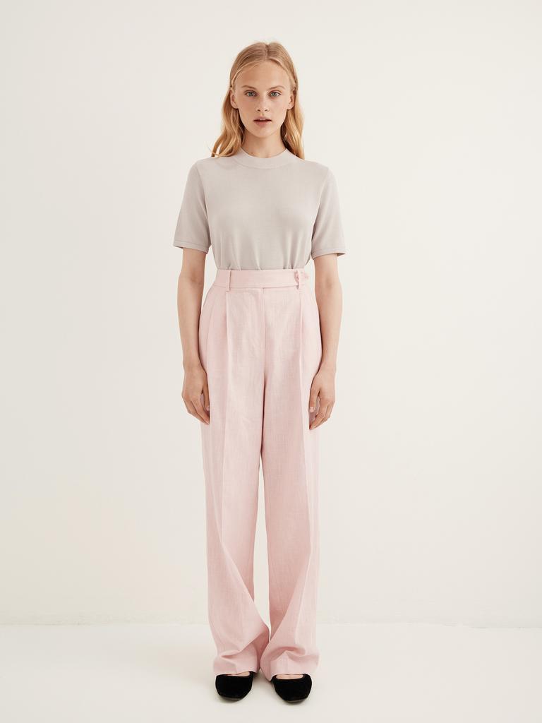 Брюки льняные светло-розового цвета