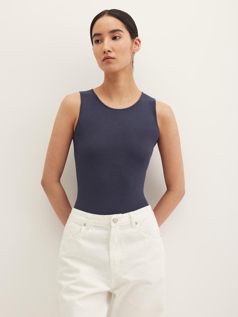 Боди с шелком темно-синего цвета