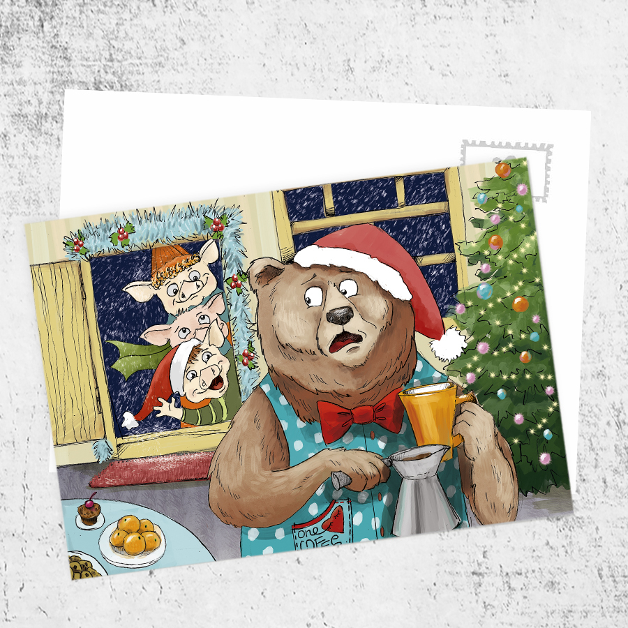 Почтовая открытка «Мишка и гости»