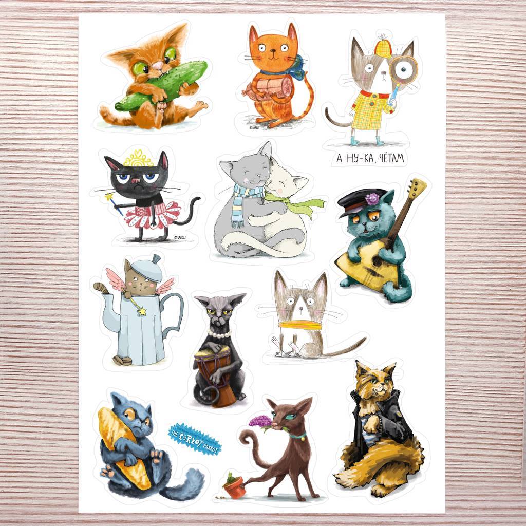 Набор наклеек «Котики» (12 котов)