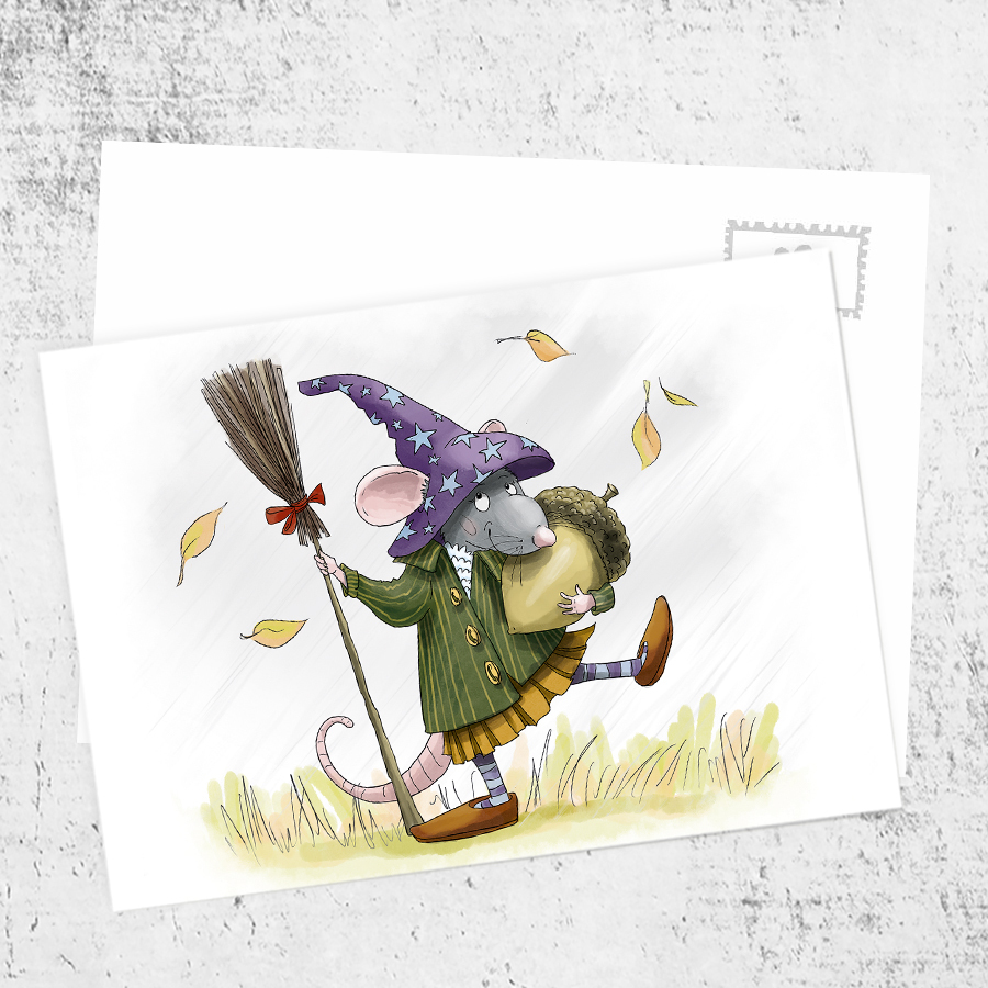 Почтовая открытка «Крыса с желудем»