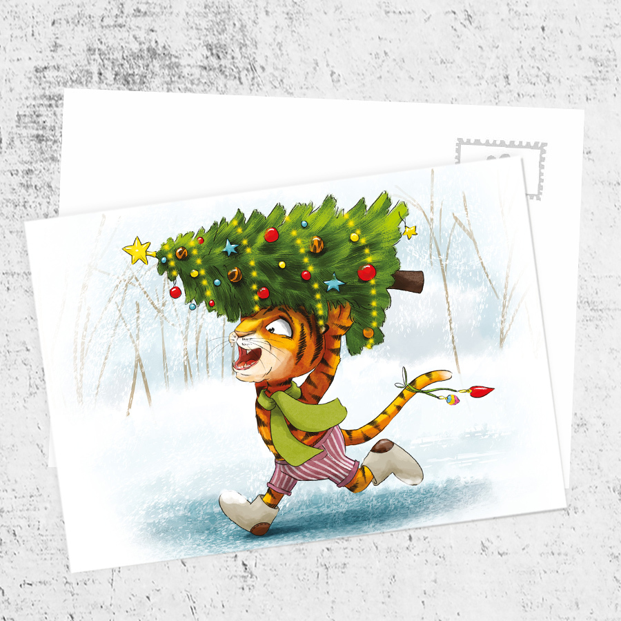 Почтовая открытка «Тигрик доставляет»