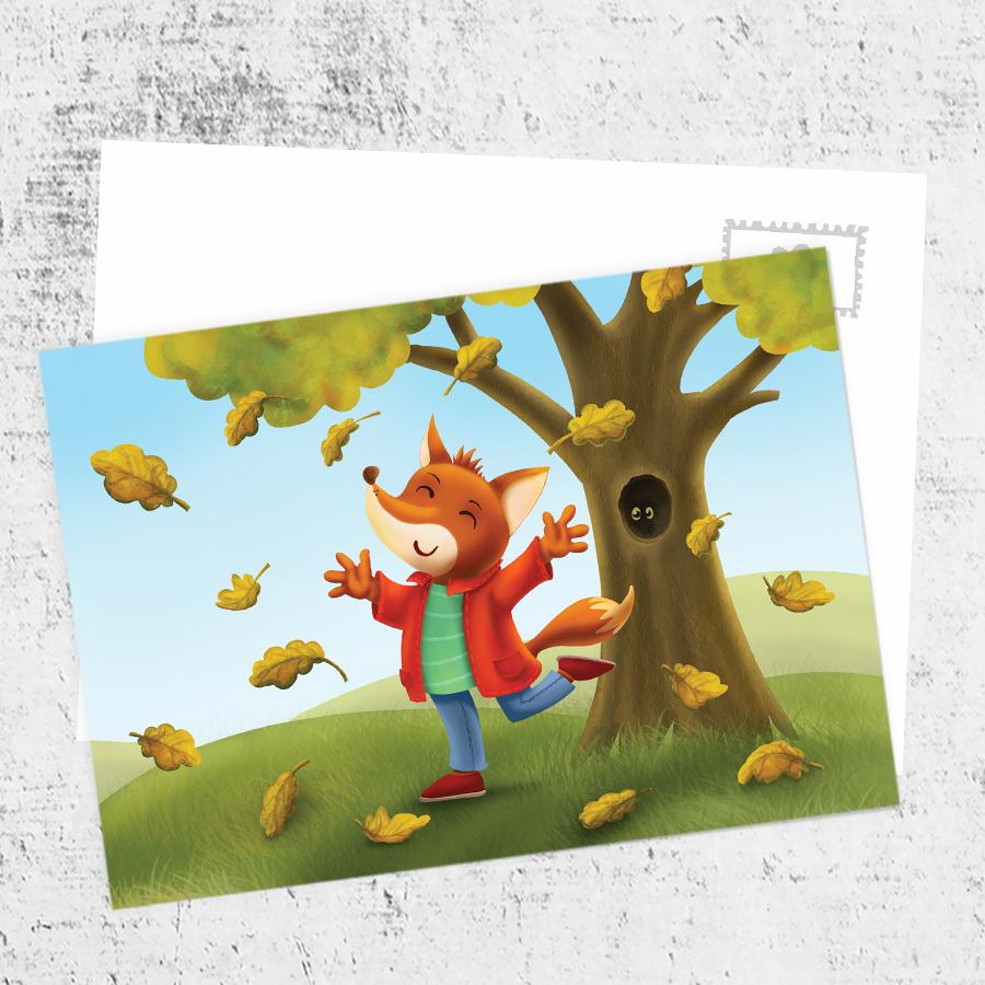 Почтовая открытка «Лисёнок и осень»