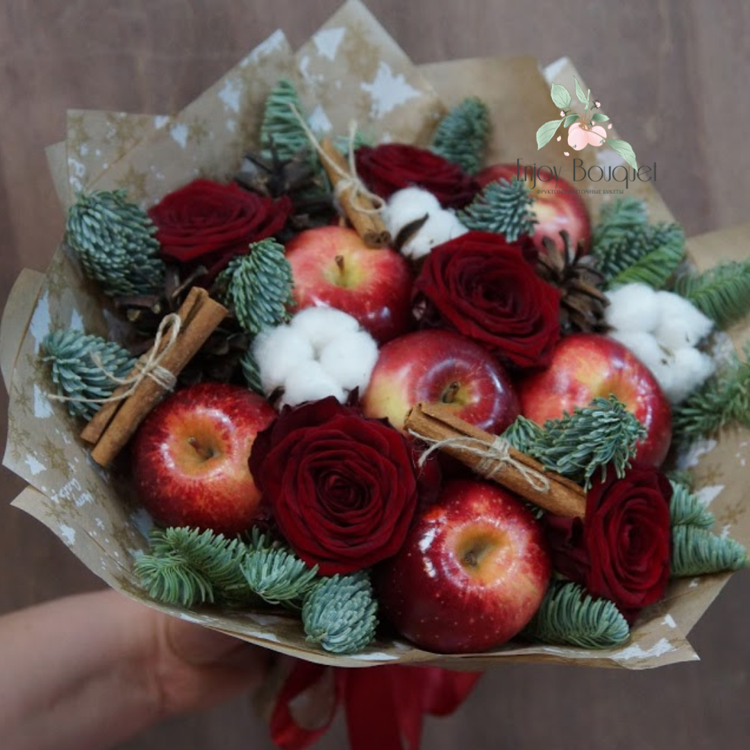 Зимний букет "Яблоки на снегу", 30 см