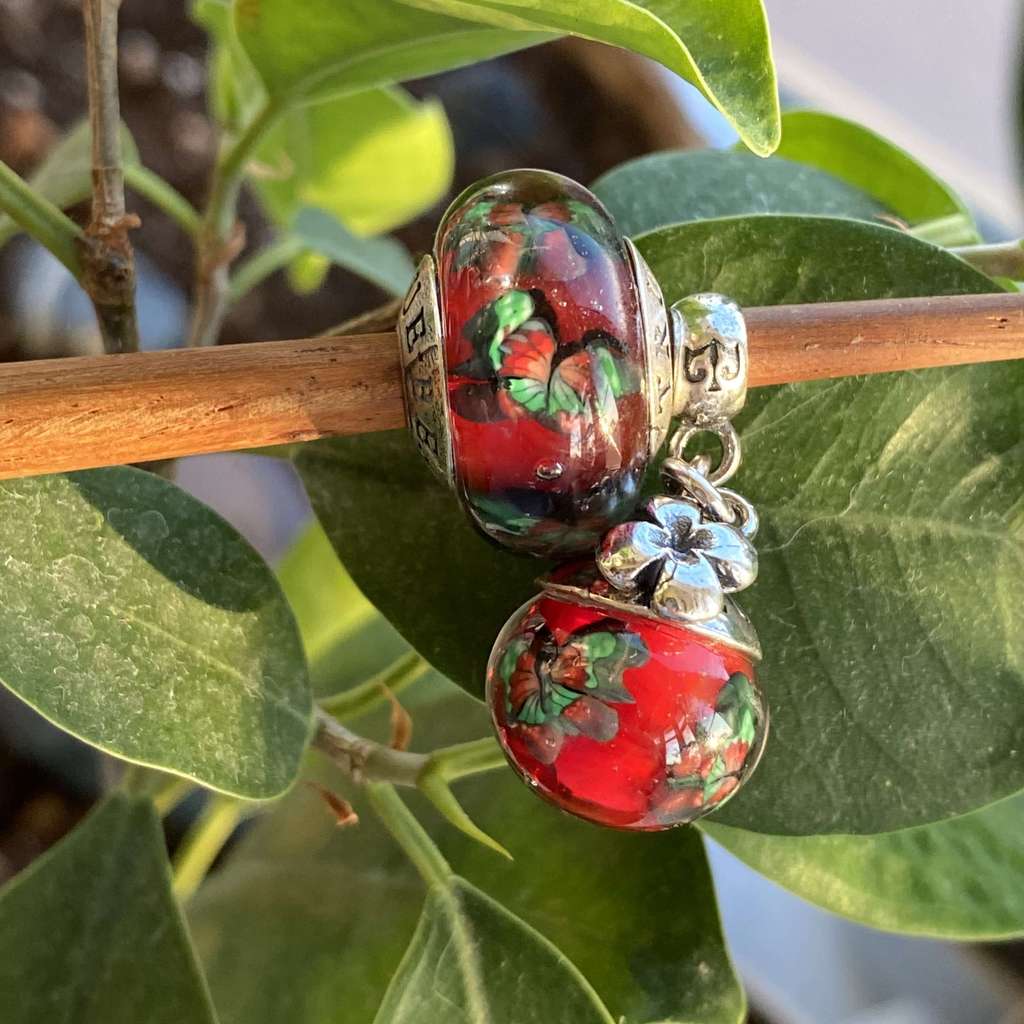 AQUARIUM SET 22 green/red butterfly on red