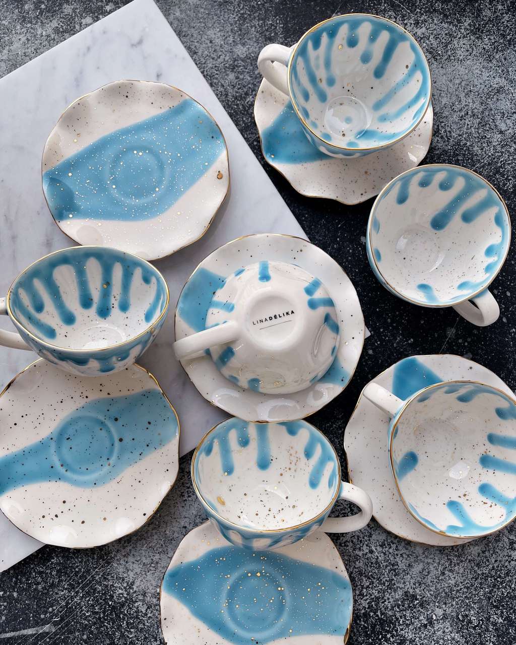 Чайная пара "Волна" с голубой глазурью