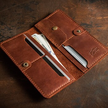 LONG ROAD - мужской кошелек ручной работы цвет Коньяк