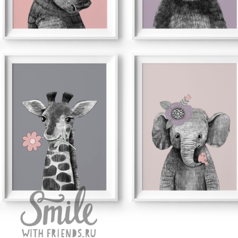 Набор постеров малыши - зверята в мягких пастельных тонах купить в интернет магазине