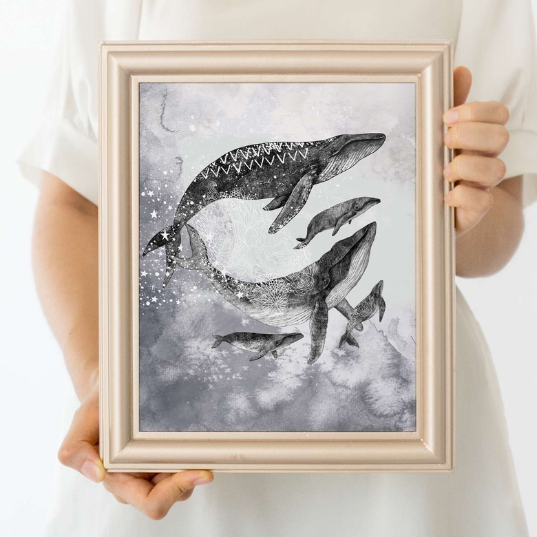 Семья китов с детьми (с одним, двумя или тремя)