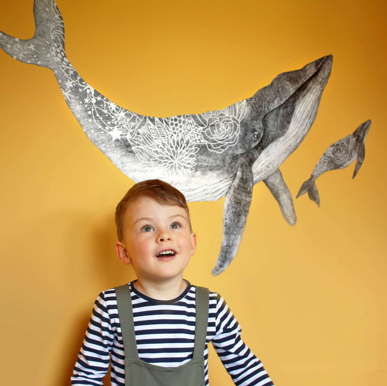 Интерьерный стикер с китами -