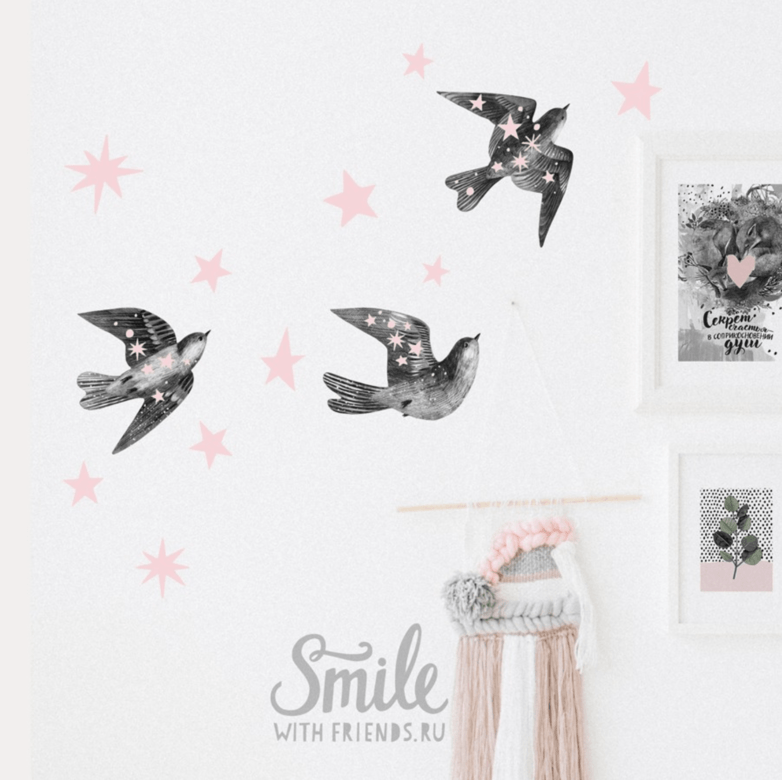 Стикер с птицами интерьерный