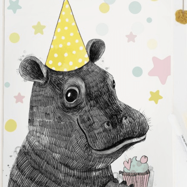 Постер Малыш бегемотик с кофетти купить в интернет магазине