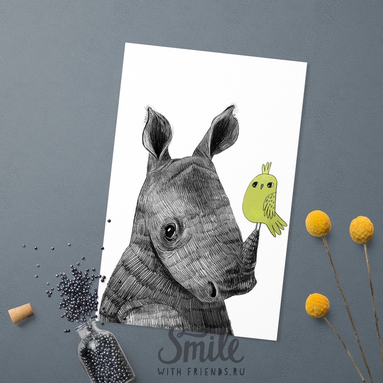 Малыш носорог - открытка