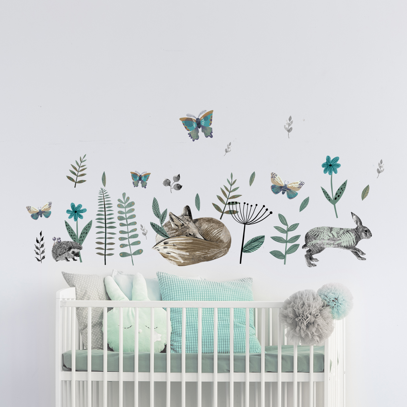 Лесные мотивы со спящей лисой и зайцем - набор стикеров