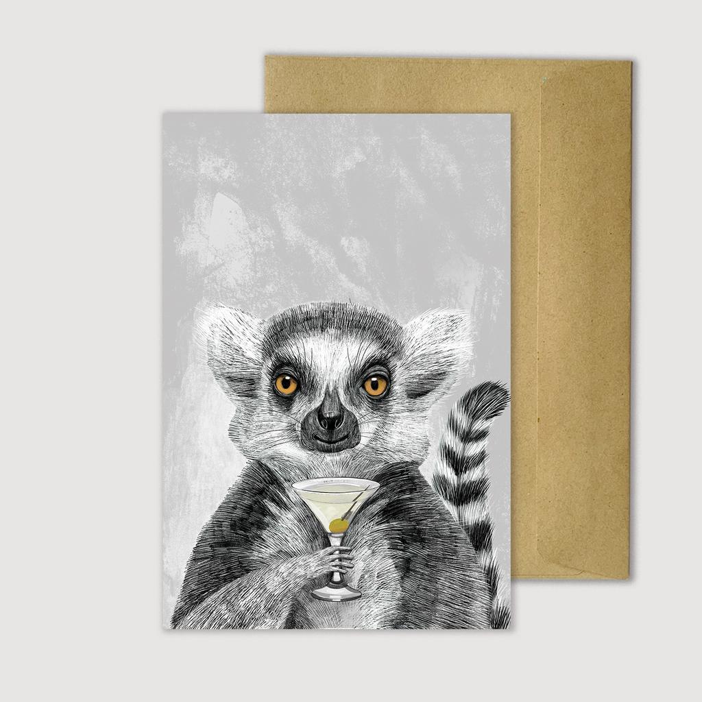 Лемур с бокалом мартини - открытка