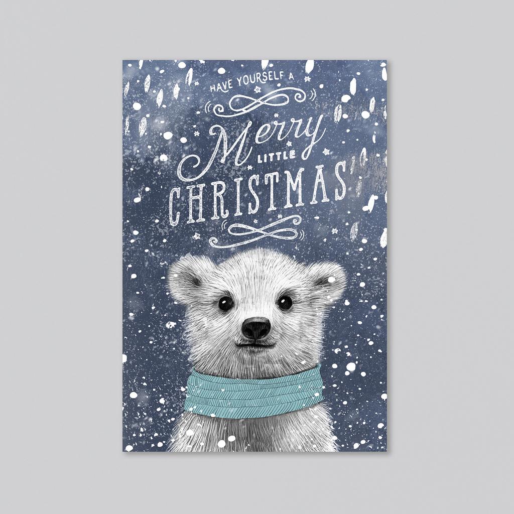 Little Christmas bear - оптовая открытка - 20 штук