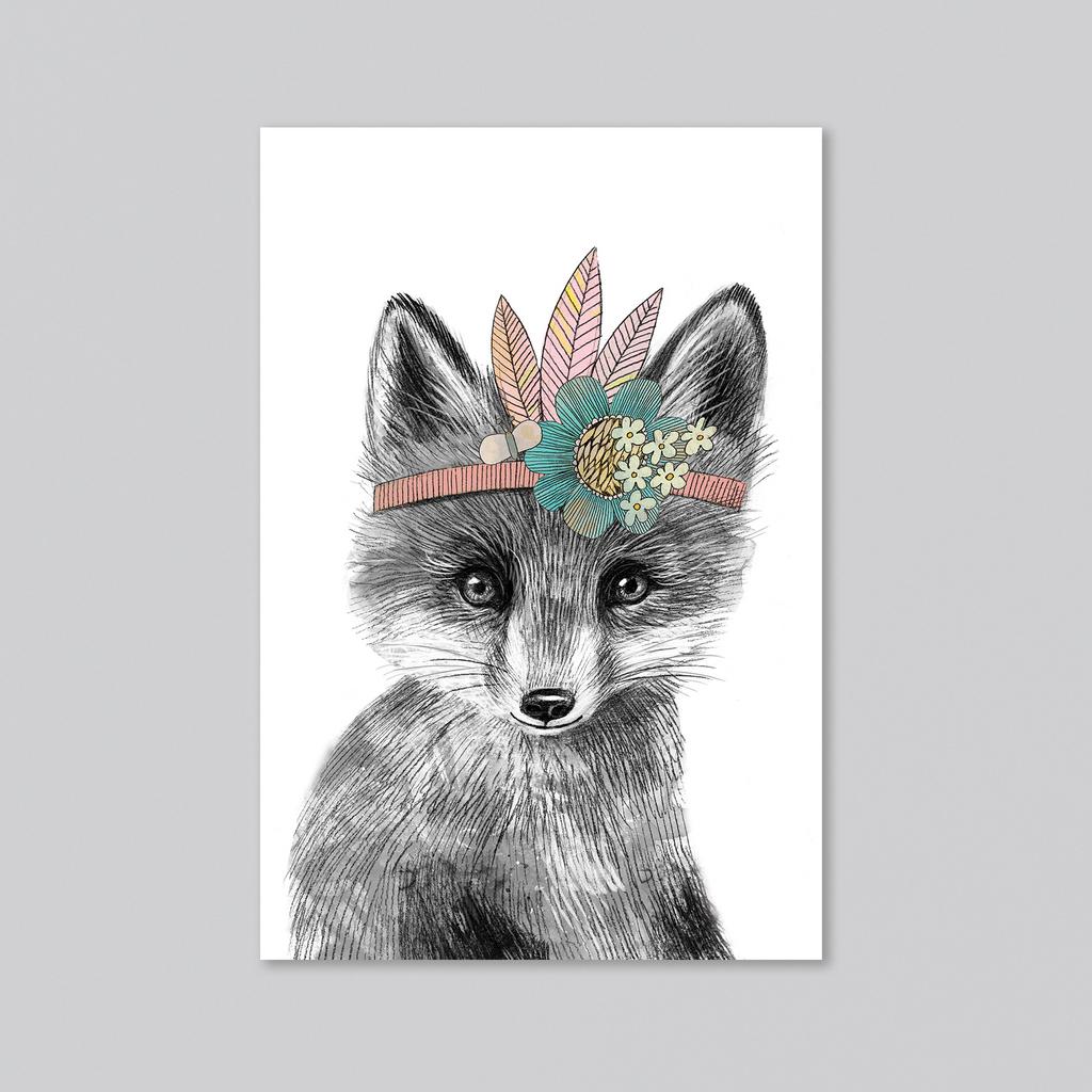 Малышка лисичка с голубеньким цветочком - оптовая открытка - 20 штук