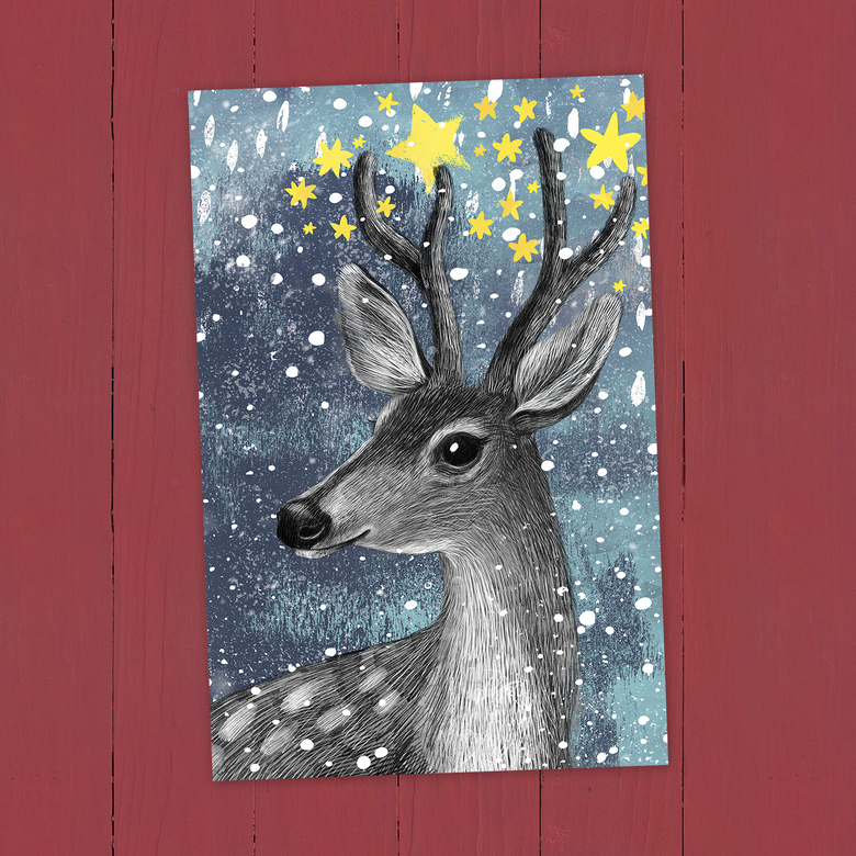 Олень со звездочками - открытка