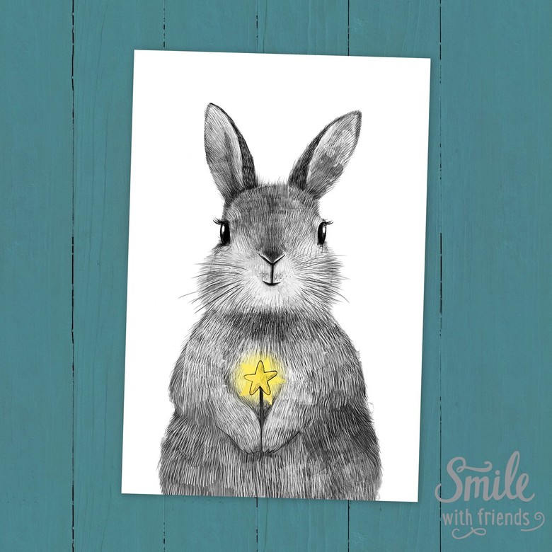 Зайчик с волшебной палочкой - открытка