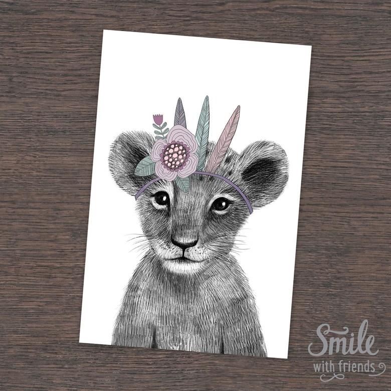 Малышка львёнок-индеец - открытка