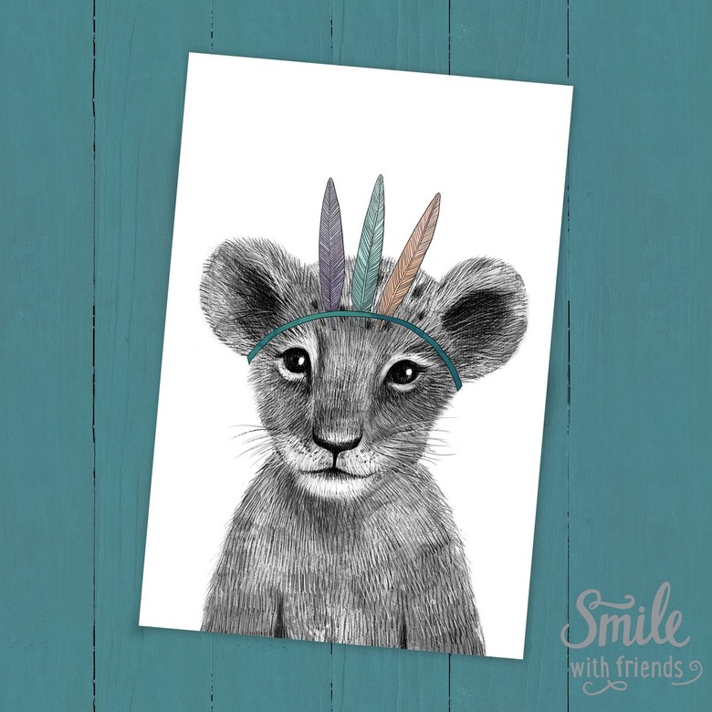 Малыш львёнок-индеец - открытка