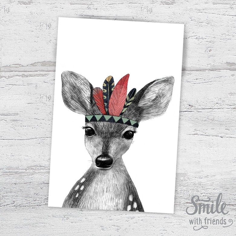 Малыш оленёнок-индеец - открытка