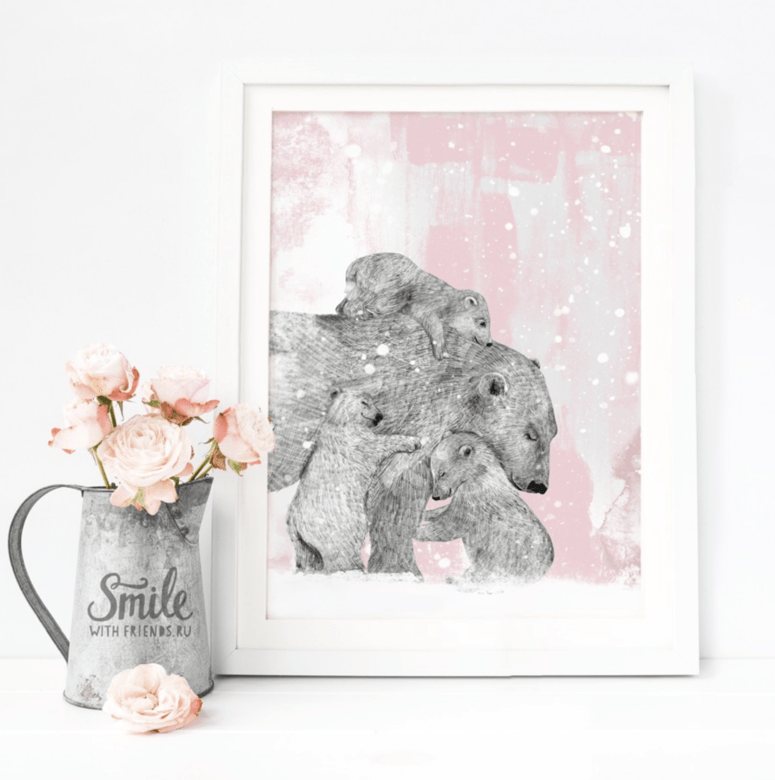 Белые медведи - мама с ребенком