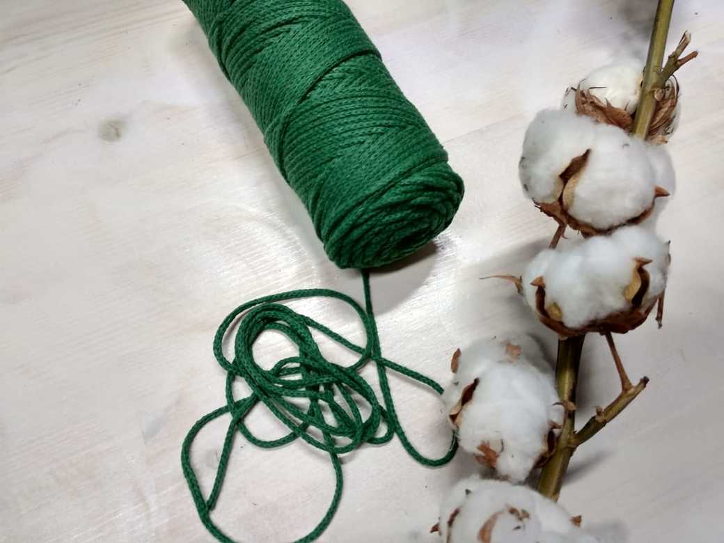 Хлопковый шнур "темно-зеленый" (длина 100м, диаметр 3мм)