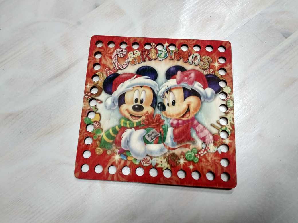 Дно деревянное "Квадрат" с рисунком "Микки Маус" 15 см