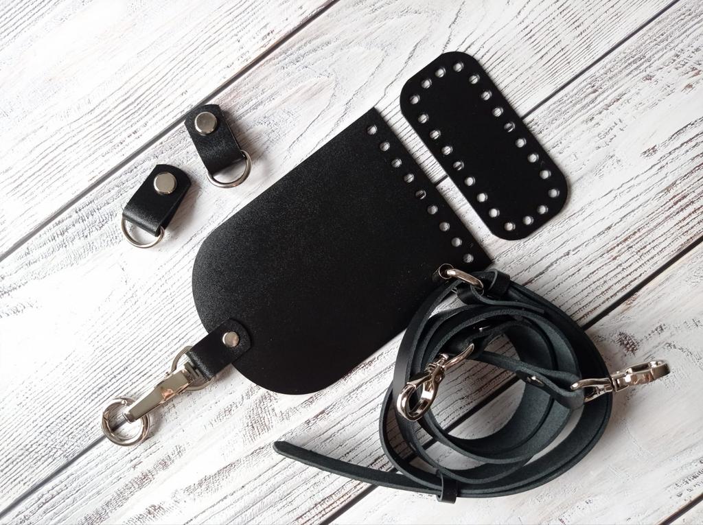 Набор для мини-сумочки с карабином и ремнем. Цвет кожи на выбор. Цвет фурнитуры - никель.