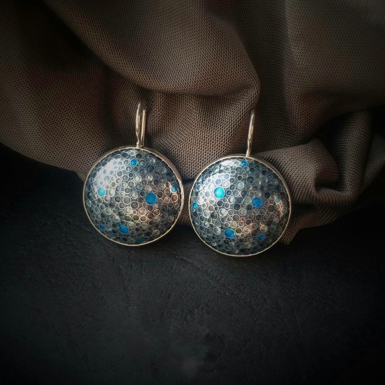 СЕРЬГИ "СЕРО-ГОЛУБЫЕ ПОЛУСФЕРЫ"