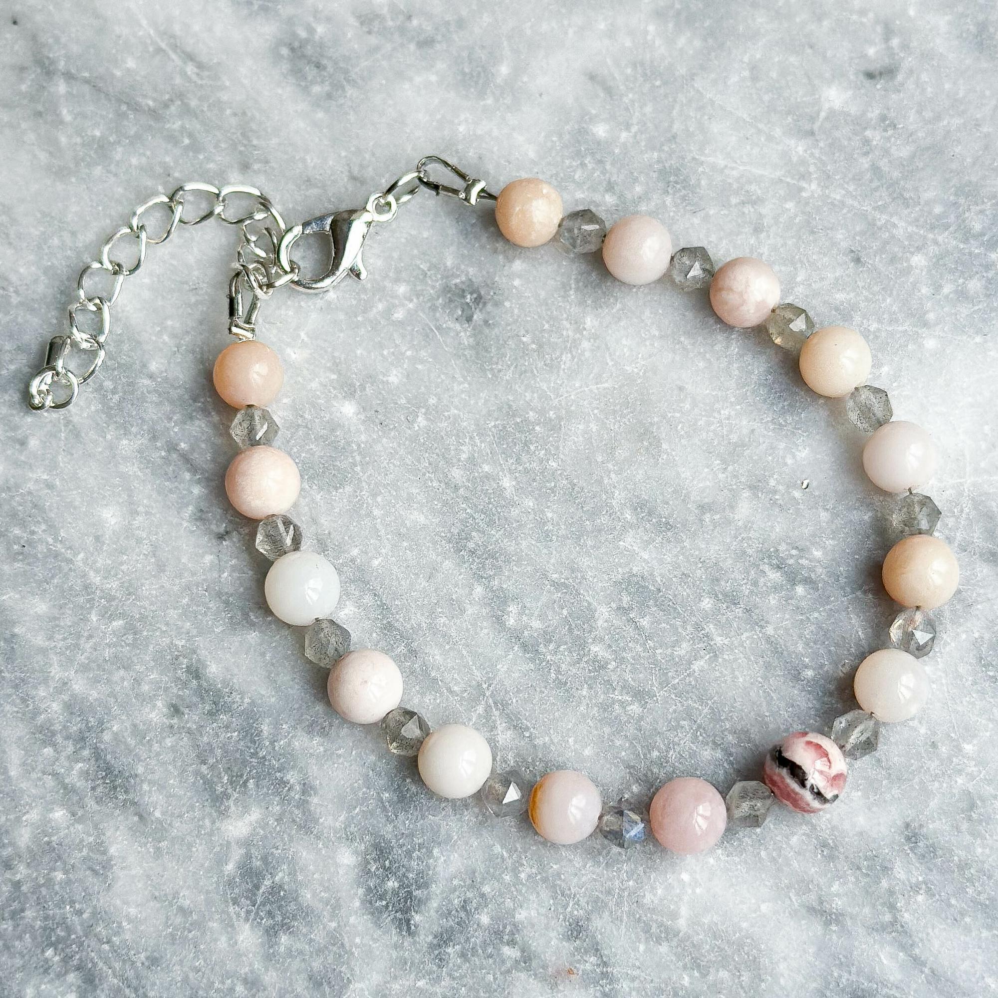 Браслет ДАФНА (родохрозит, розовый опал, лабрадор)