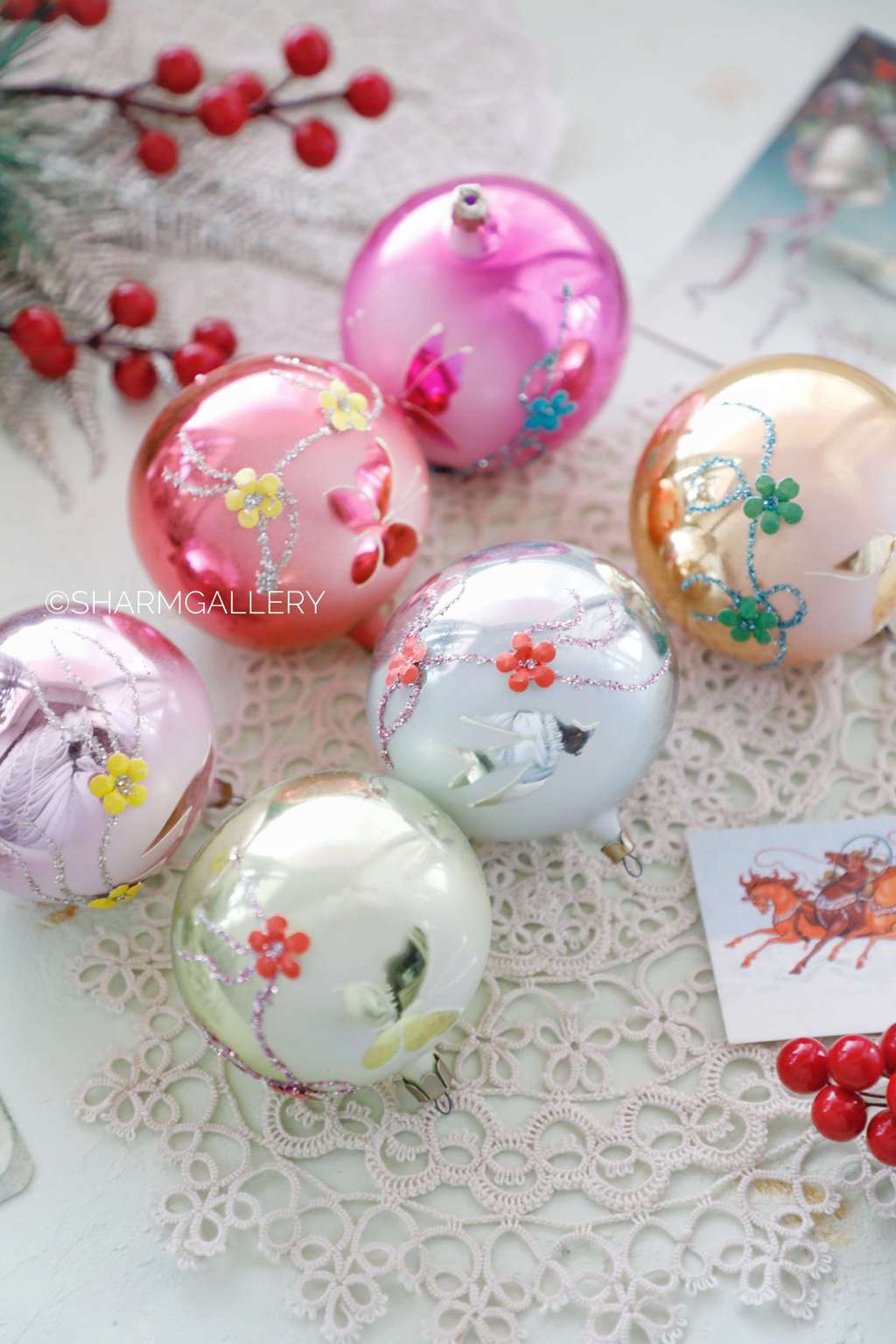 Набор елочных игрушек "Шары", в коробке №32, СССР. 6шт.