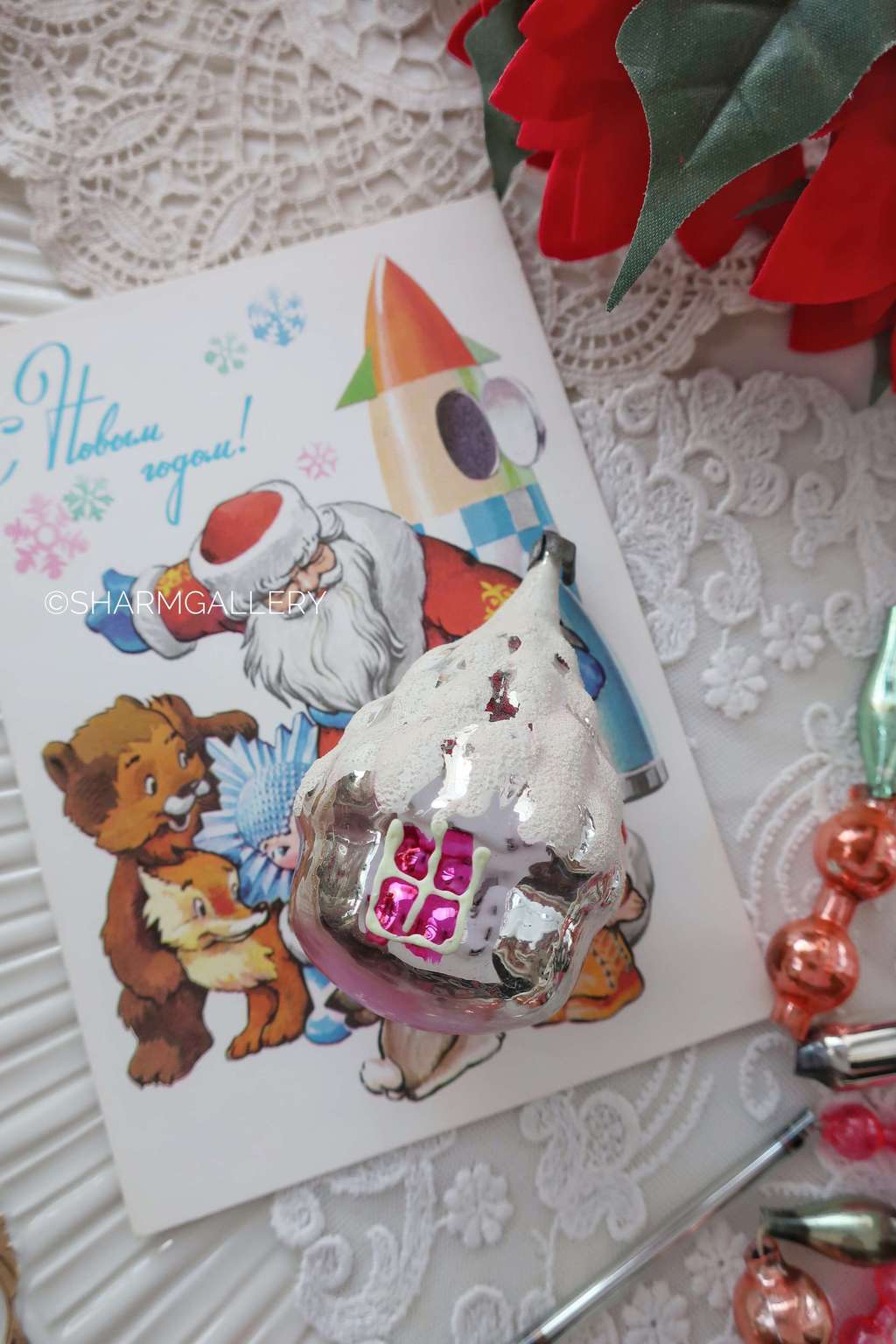 "Избушка", домик. №5. Елочная игрушка, стекло. СССР.