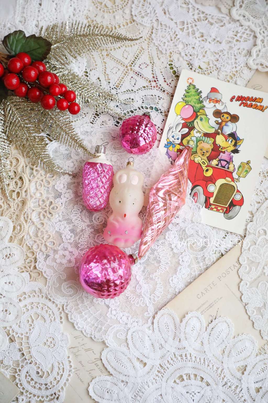 Набор елочных игрушек № 114, 5шт., СССР. Мышка.