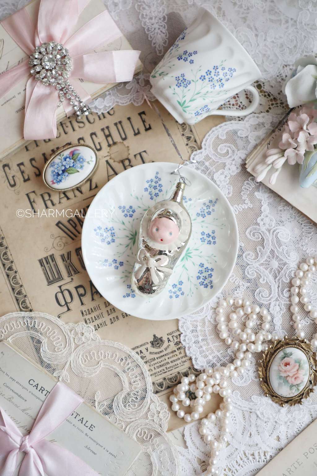 Младенец №12. (золотой) Винтажная елочная игрушка, стекло СССР.