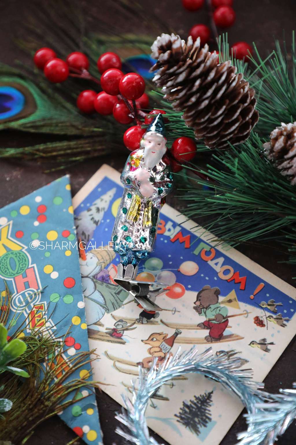 Звездочет/Волшебник (малый) №4. Елочная игрушка стекло на прищепке СССР.