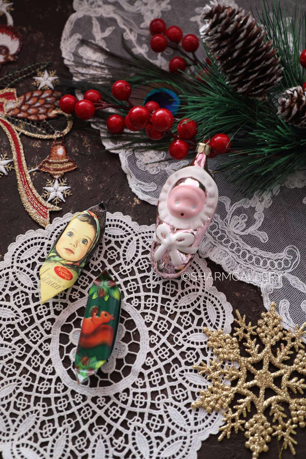 Младенец №19 (розовый) Винтажная елочная игрушка, стекло СССР.