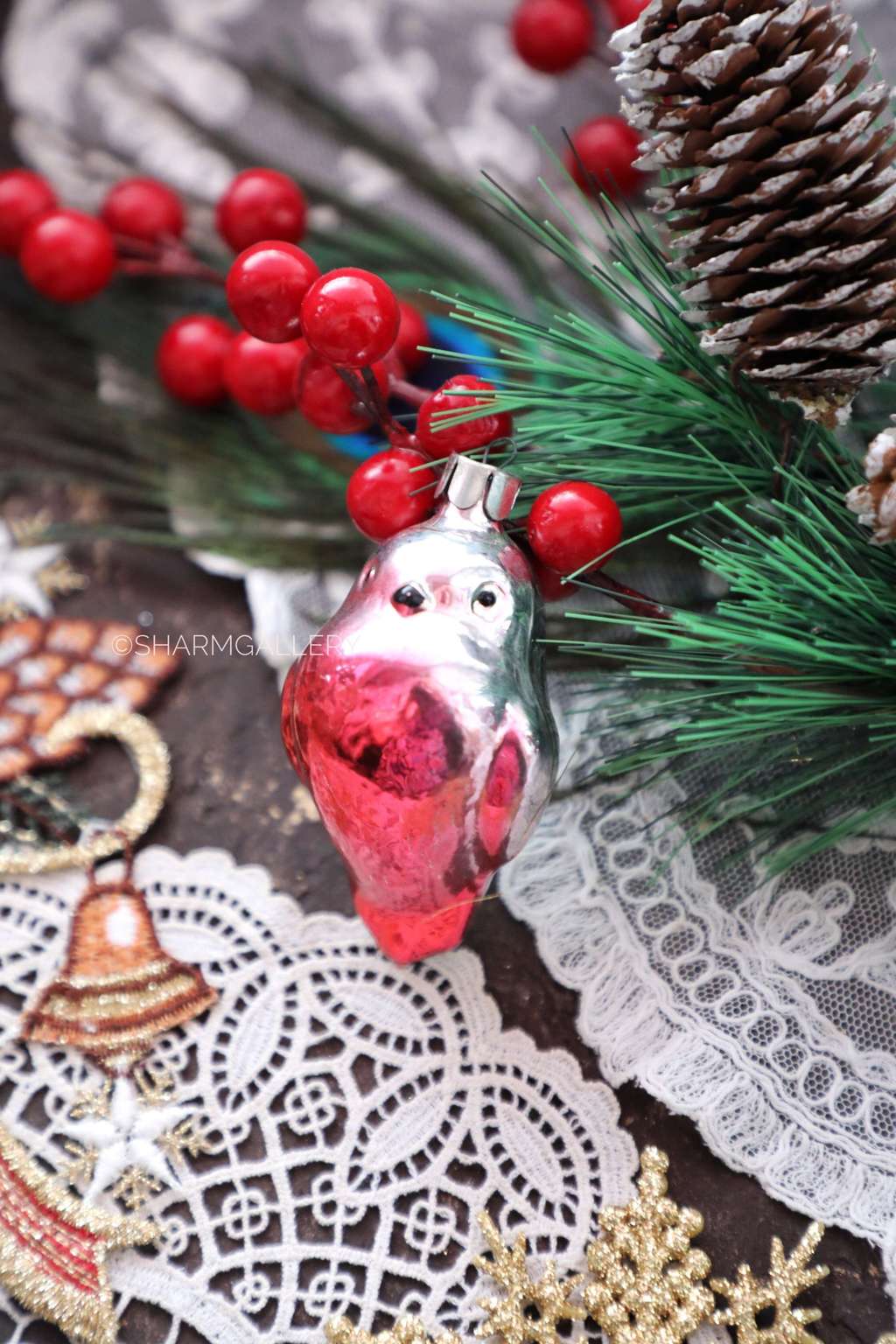 Снегирь №5. Елочная игрушка, стекло, СССР.