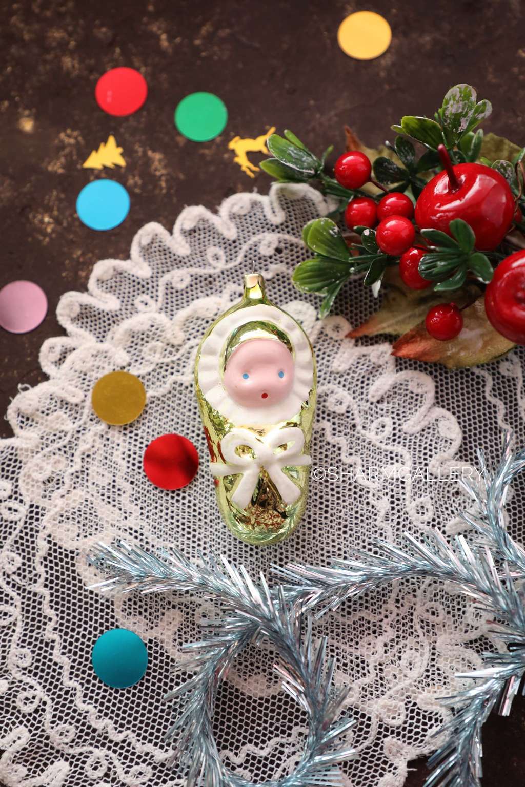 Младенец №20 (золотой) Винтажная елочная игрушка, стекло СССР. Сохран!