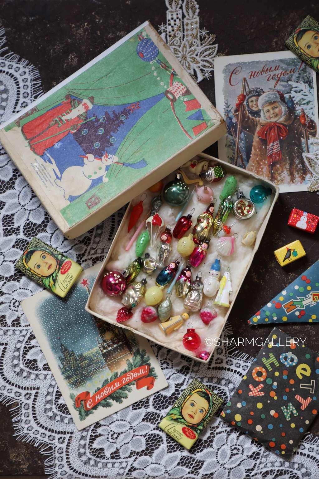 Набор елочных игрушек Малютка №68, редкие! 41шт., СССР.