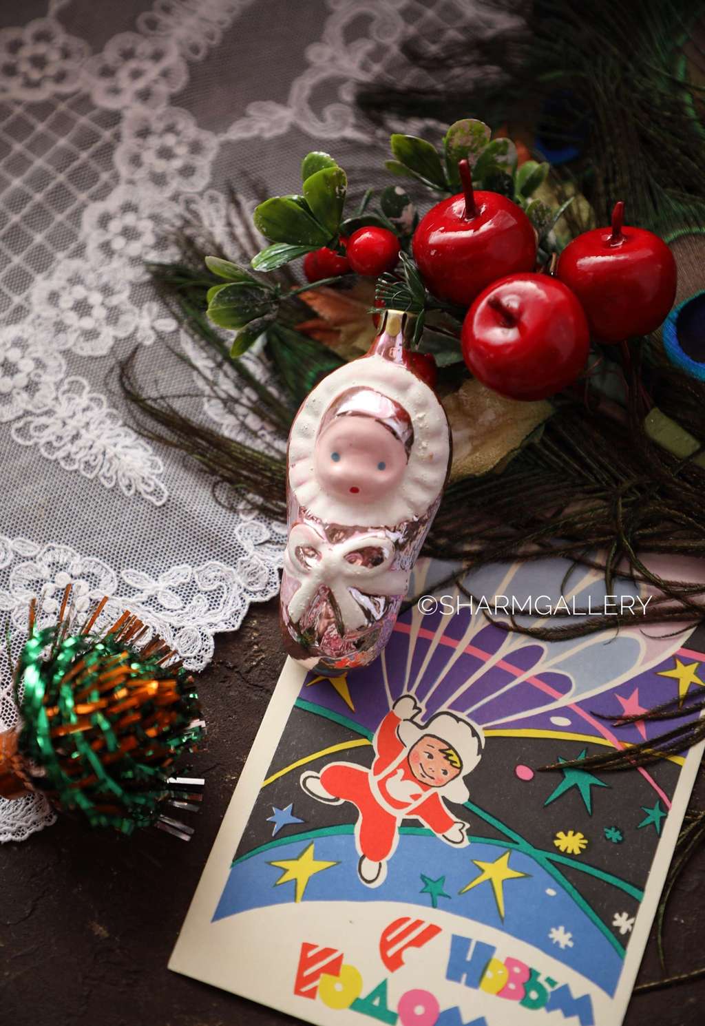 Младенец/Пеленашка №22 (розовый) Винтажная елочная игрушка, стекло СССР.