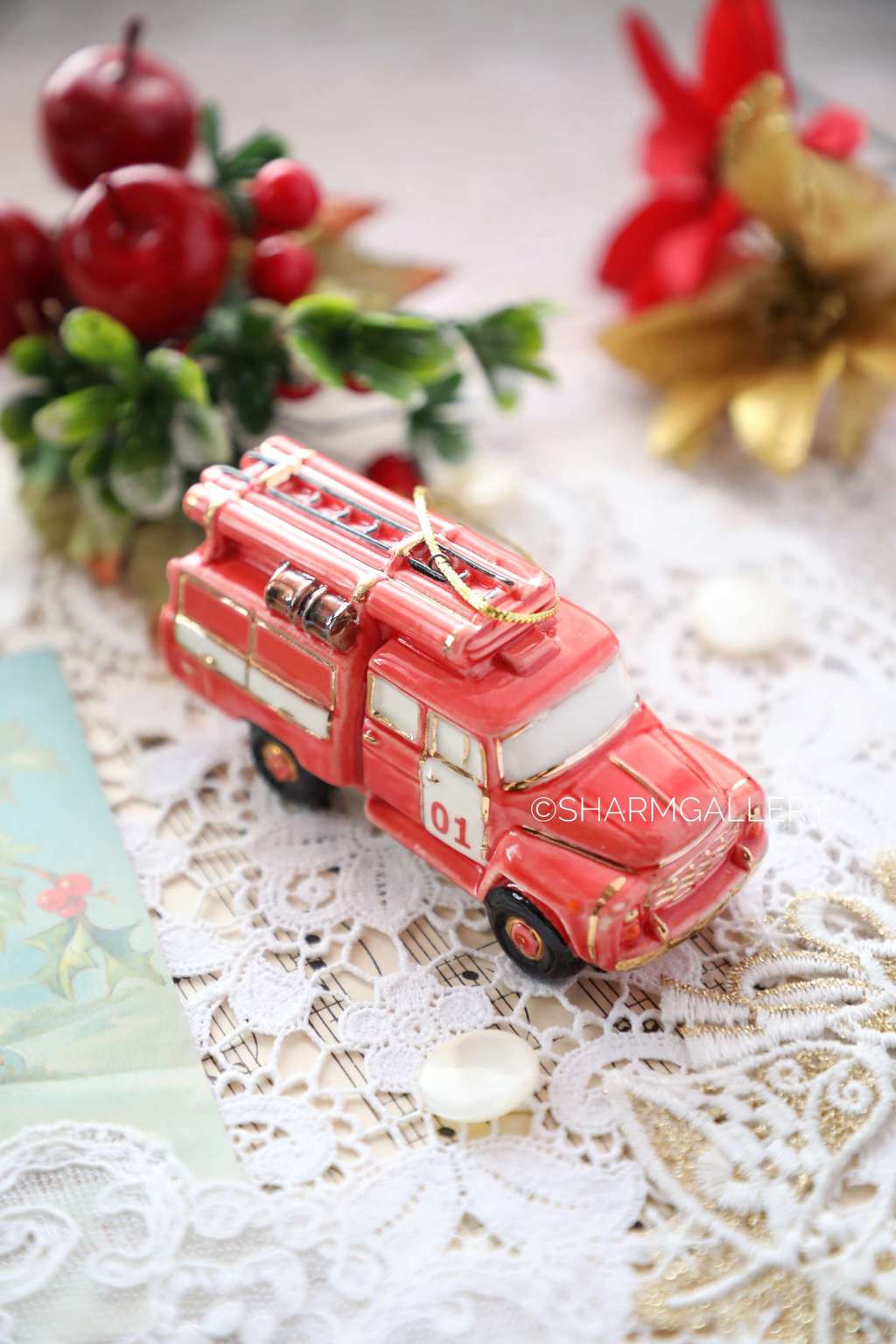 Подвесная фигурка "Пожарная машина 01", фарфор Санкт Петербург + подарок!